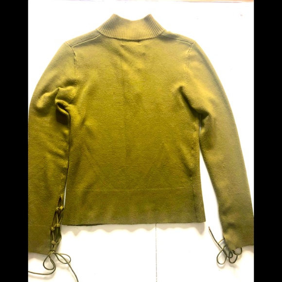 ESCIO RIBBED CRISSCROSS DETAILING GREEN SWEATER - Picture 2 of 9